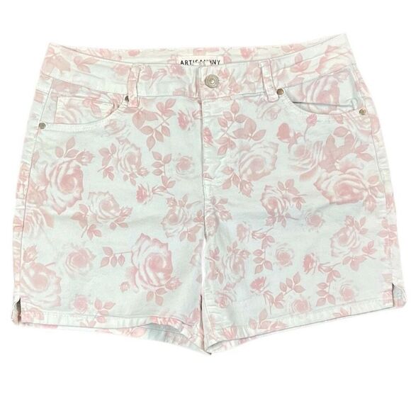 Artisan NY Floral White Soft Pink Rose Shorts 10 - Picture 1 of 13